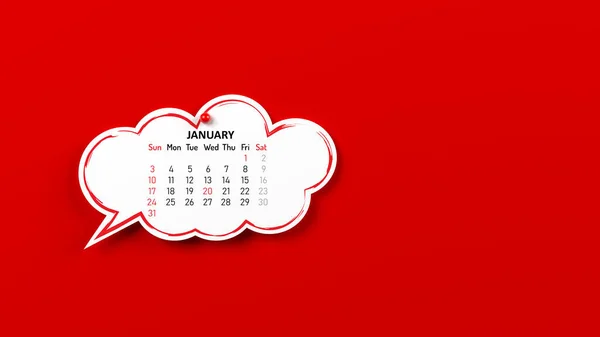 Cloud Shaped Speech Bubble 2021 Calendar Pinned Red Colored Background — Stock Photo, Image