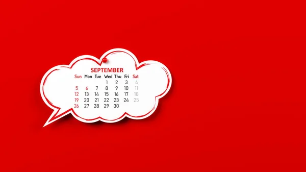 Wolkenförmige Sprechblase Mit Kalender 2021 Auf Rotem Hintergrund Horizontale Komposition — Stockfoto