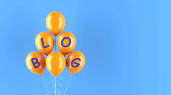 Orange Colored Balloons Blog Text Blue Colored Background Horizontal Composition — Stock Photo, Image