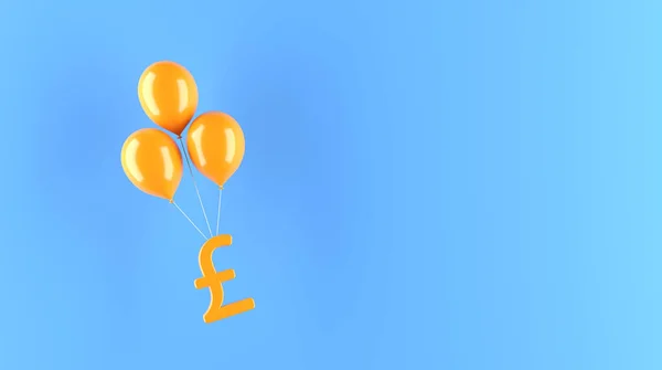Orangefarbenes Pfund Symbol Und Orangefarbene Luftballons Auf Blauem Hintergrund Horizontale — Stockfoto
