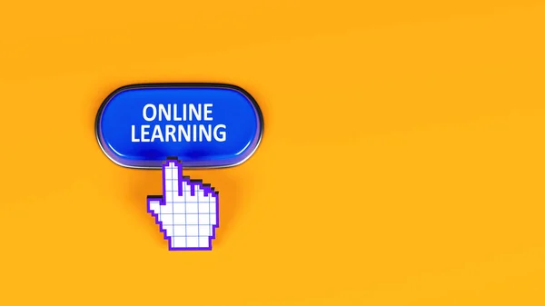 Tlačítko Modrá Barva Online Učením Textu Ručním Kurzorem Oranžovém Pozadí — Stock fotografie