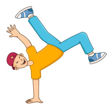   Erkek break dans. Çizgi film illüstrasyonu. Beyaz arka planda izole edilmiş. vektör