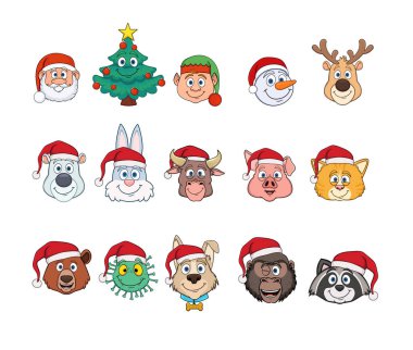 Noel emojisi seti. karikatür vektörü beyaz arkaplanda izole edilir