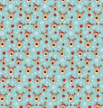  Geyik desenli karikatür deseni, huş ağacının arka planında noel resmi.