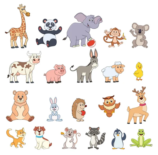 Grande Conjunto Com Animais Personagem Ilustração Vetorial Estilo Cartoon Isolado —  Vetores de Stock