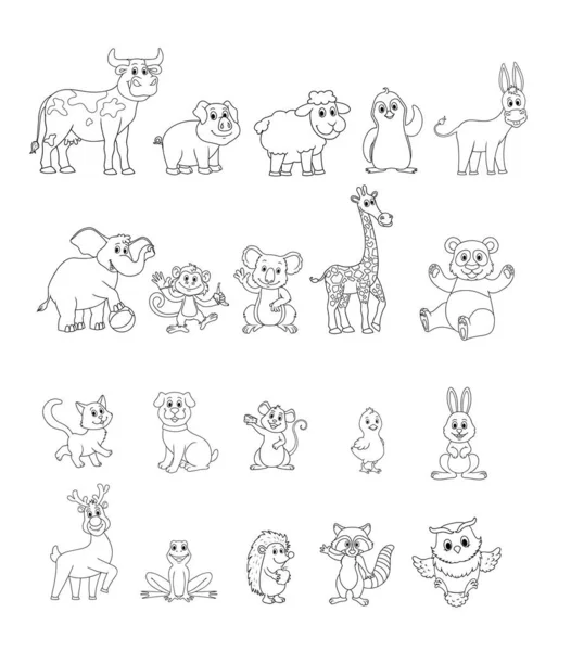 Készlet Kifestőkönyv Állatokkal Vektor Illusztráció Karakter Rajzfilm Stílusban Elszigetelt Fehér Stock Vektor