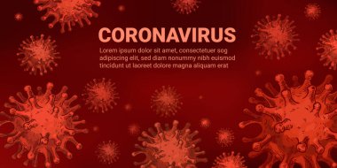 Covid-19 geçmişi. Coronavirus enfeksiyonu mikropları. Pandemia 2020 Afişler ve posterler için tek renkli kırmızı vektör kavramı