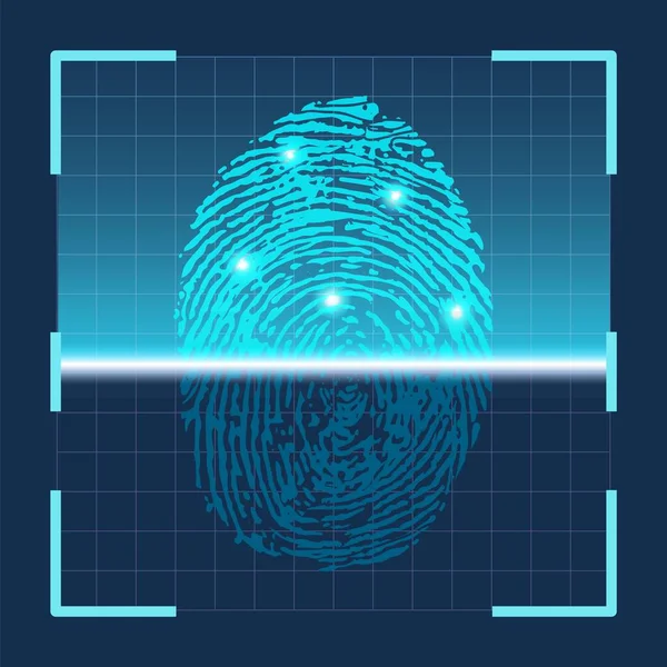 Vingerafdruk scan. Vinger scannen biometrische id futuristische technologie. Identificatie beveiligingssysteem sensor. Duimscanner vector concept — Stockvector