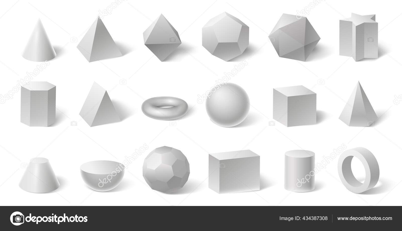 Geometric 3d shapes. Realistic white basic geometry form sphere