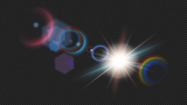 Horizontal sun rays and spotlight. Colorful glowing light explosion isolated on transparent. Colorful effect — Vector de stock