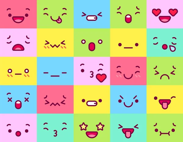Linda colección de caras de colores. Feliz sonrisa expresión — Vector de stock