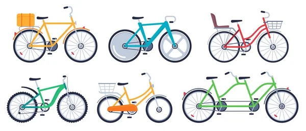 Bicyclette de couleur ensemble plat pour adultes et enfants — Image vectorielle