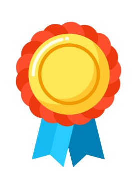 Round badge with blue ribbon isolated on white