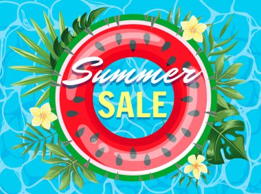 Poster summer sale with watermelon inflatable ring