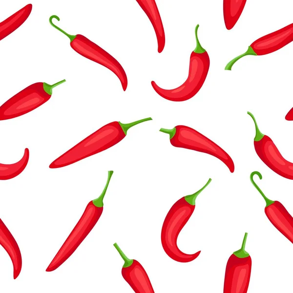 Chili pepř bezešvé vzor. Karikatura pikantní horké červené papriky, textura pro ohňové omáčky a mexické jídlo. Koření z mexického vektorového tisku — Stockový vektor