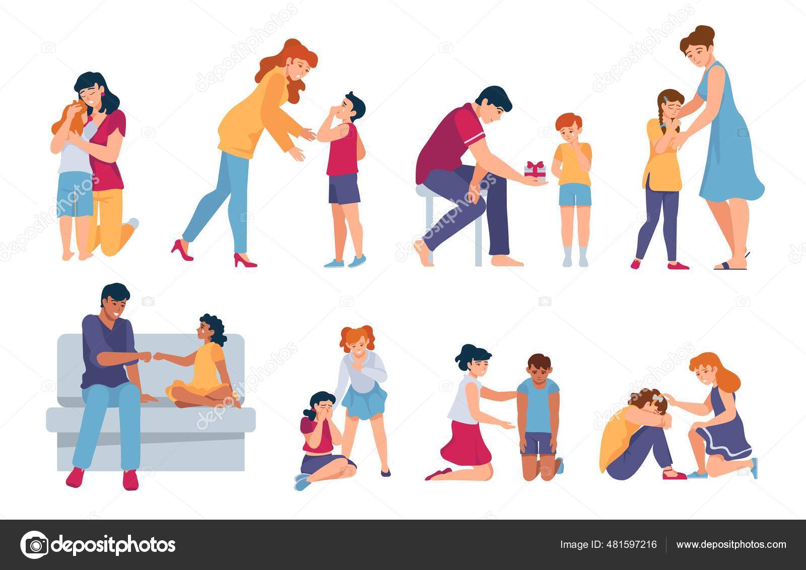 Поддержка Семьи. Родители И Друзья Утешают И Обнимают Плачущих.