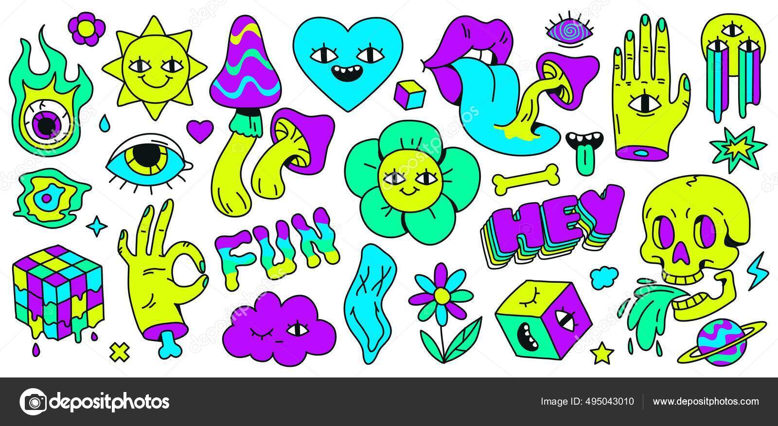 Vector set of funny templates with frames,patches,stickers in 90s