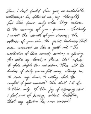 El yazısıyla yazılmış bir metin ve romantik davetiye kartı için klasik mürekkep dokusu, şiirsel bir mektup. Aşk metni için kaligrafi alıntısı, duygu karalama kalıbı izole edilmiş sahte metin arkaplanı.