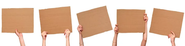 Posters Cardboard His Hands Isolated White Set Copy Space — Stock Photo, Image