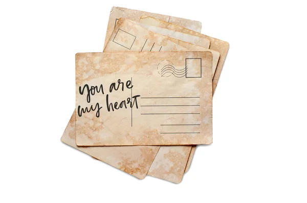 Tú eres mi corazón. Letras en una postal de época. Aislado sobre blanco — Foto de Stock
