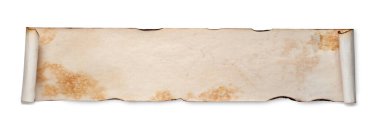 Buruşmuş eski bir kağıt tomarı. Uzayı kopyala Beyazda izole edilmiş