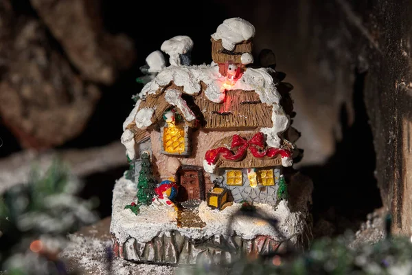 Toy Fabulous Christmas House Christmas Composition Dark Background — Stock Photo, Image