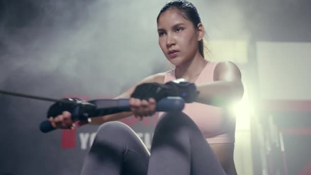 Slow Motion Asiática Exercício Feminino Clube Fitness Fitness Jovem Mulher — Vídeo de Stock