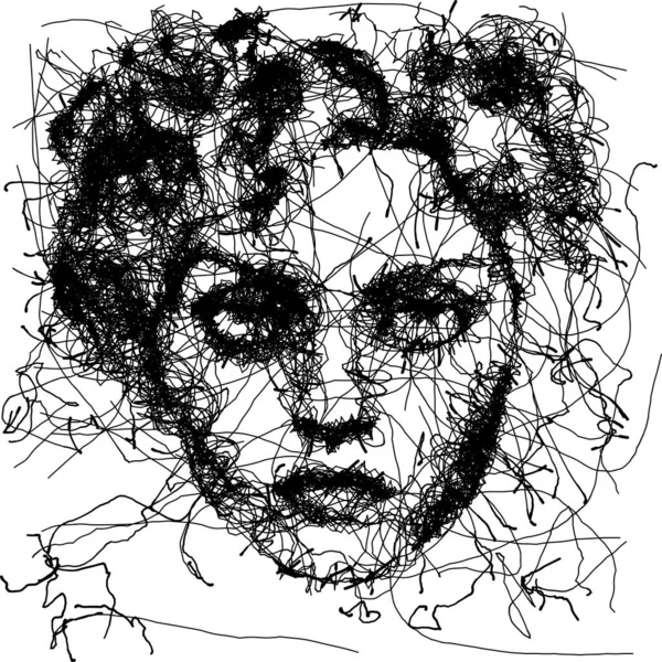 Preto Branco Scribble Mulher Retrato — Fotografia de Stock