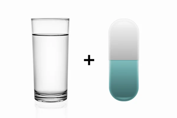 Vaso de agua y píldora de ilustración aislada en blanco  . — Foto de Stock