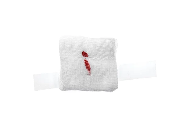 Gauze bandage with blood isolated on white,clipping path. — Stock Photo, Image