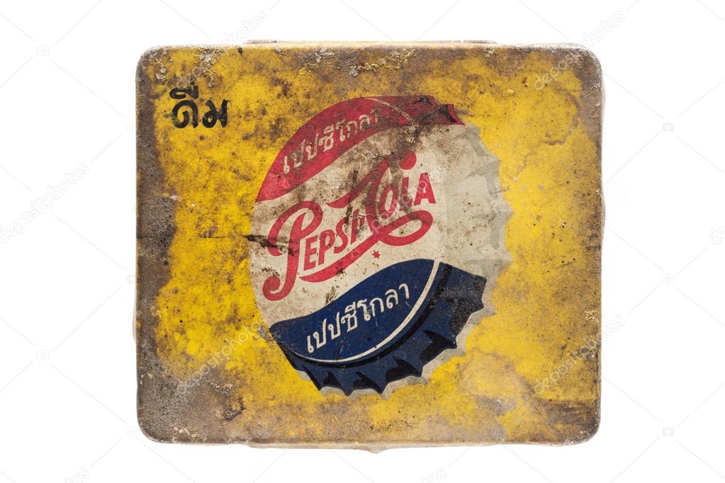 THAILAND ,APR 9, Old rust condition vintage metal box of Coca Cola logo with thai and english language. on April 9, 2015 in  Thailand.