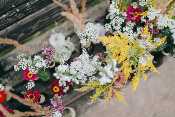 Blumen und Kräuter in Glasflaschen — Stockfoto