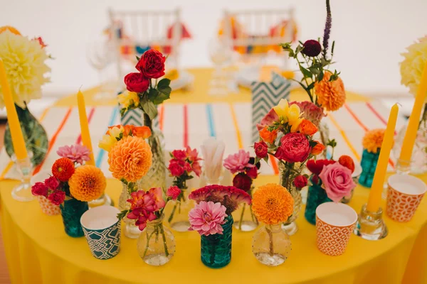 Festive table decorated with flowers — Stock Photo, Image