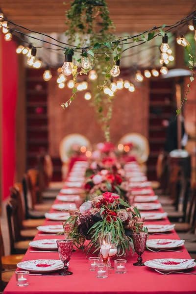 Belo interior de casamento para banquete — Fotografia de Stock