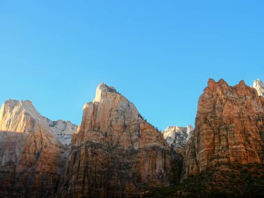 Sonbaharın sonlarında Utah, Zion Canyon 'da jeolojik dokular ve bitki örtüsü