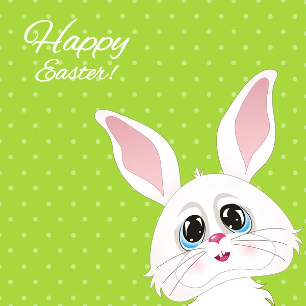 Vector fundal de vacanță cu iepuraș drăguț, text "Happy Easter". Cartonaș luminos cu iepure de desene animate zâmbitoare. Fundal copilăresc . — Vector de stoc