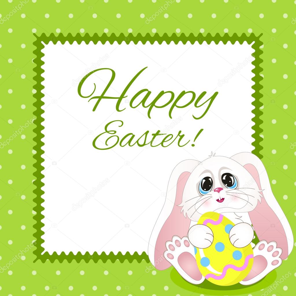 かわいいバニー 卵 テキスト ハッピー イースター のベクトル休日背景 漫画のウサギを笑顔で明るいカード 幼稚な背景 ストックベクター C Ztc78