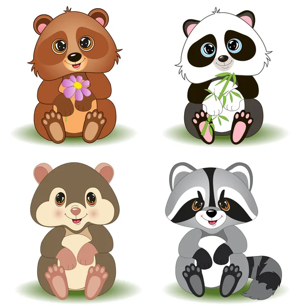 Conjunto vectorial de pequeños animales lindos — Archivo Imágenes Vectoriales