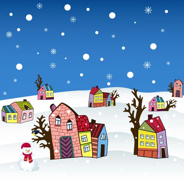 Christmas card with houses, vector — Stock Vector