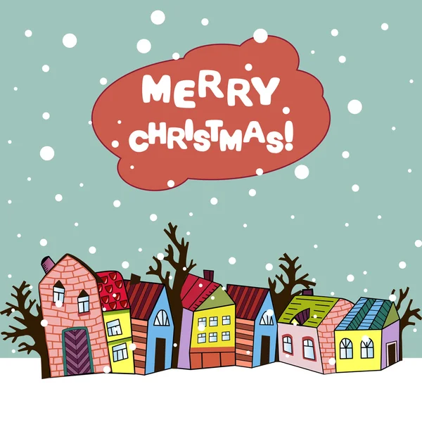 Tarjeta de Navidad con casas, vector — Vector de stock