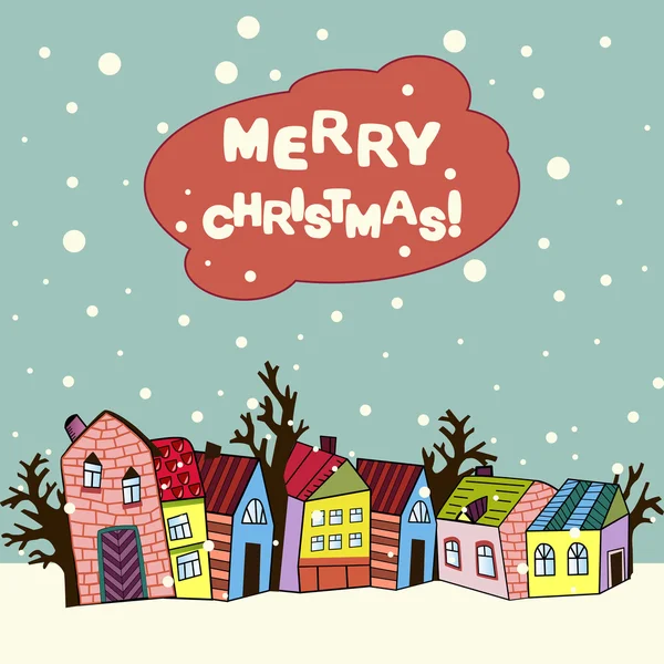 Tarjeta de Navidad con casas, vector — Vector de stock