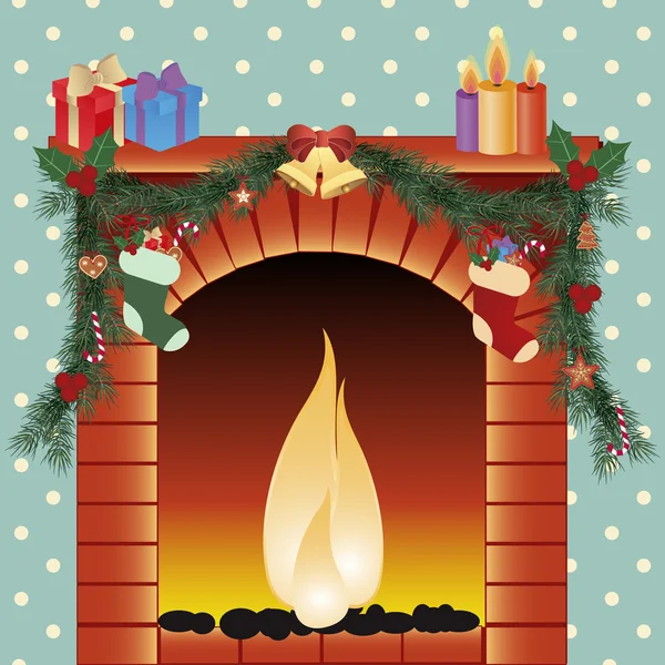 Ilustración de la decoración de Navidad alrededor de la chimenea — Archivo Imágenes Vectoriales