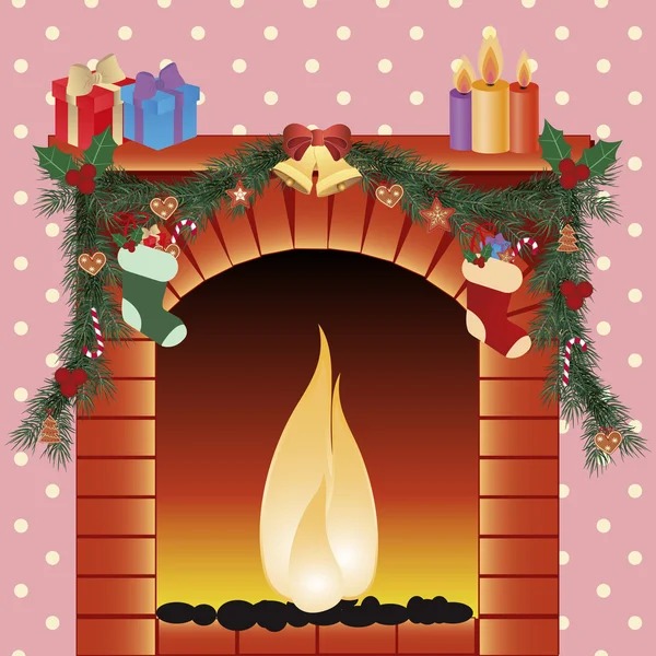 Ilustración de la decoración de Navidad alrededor de la chimenea — Vector de stock