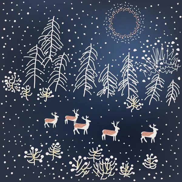 Zimní vánoční Les s jeleny. Vektorové ilustrace. — Stockový vektor
