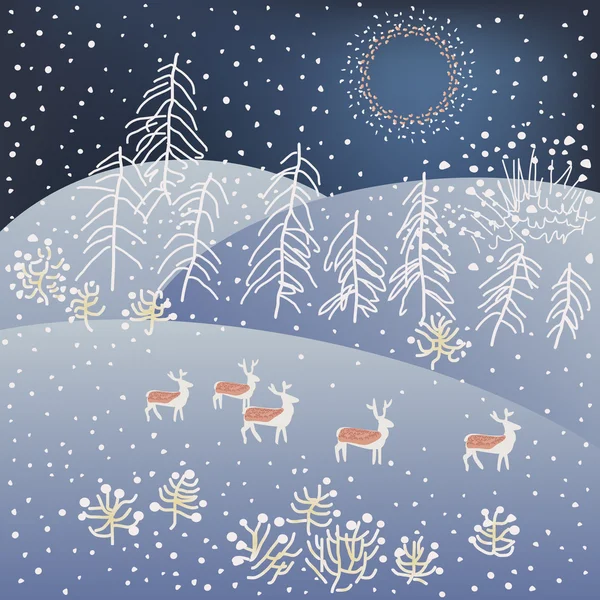 Zimní vánoční Les s jeleny. Vektorové ilustrace. — Stockový vektor