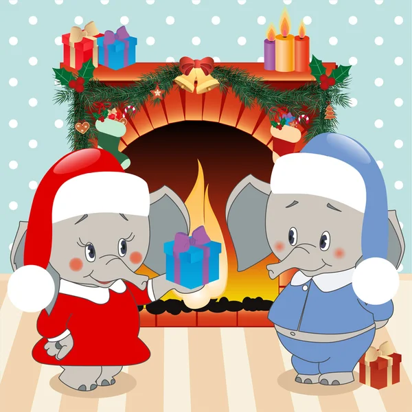 O elefante dá um presente. fundo de Natal, vetor —  Vetores de Stock