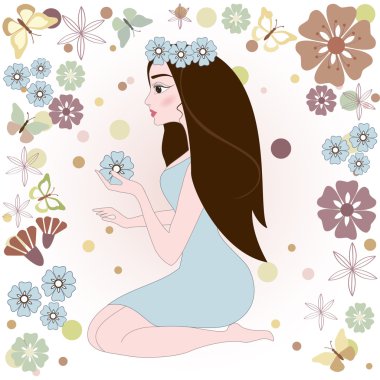 çiçek kız. vektör çizim.