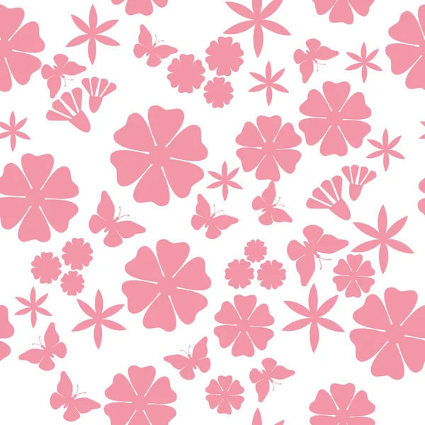 Naadloos patroon met bloemen en vlinders. vectorillustratie. — Stockvector