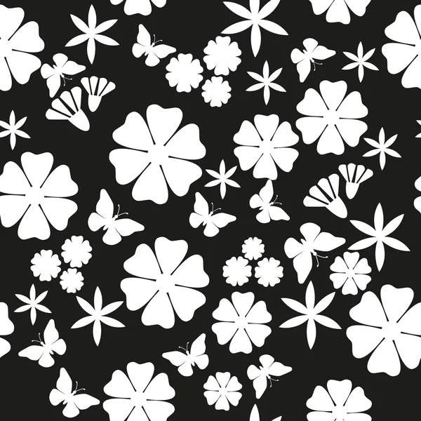Patrón sin costuras con flores y mariposas. ilustración vectorial. — Vector de stock