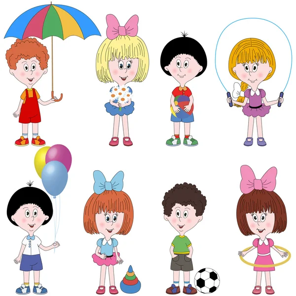 Characters funny kids on a white background. Set. — Stock Vector